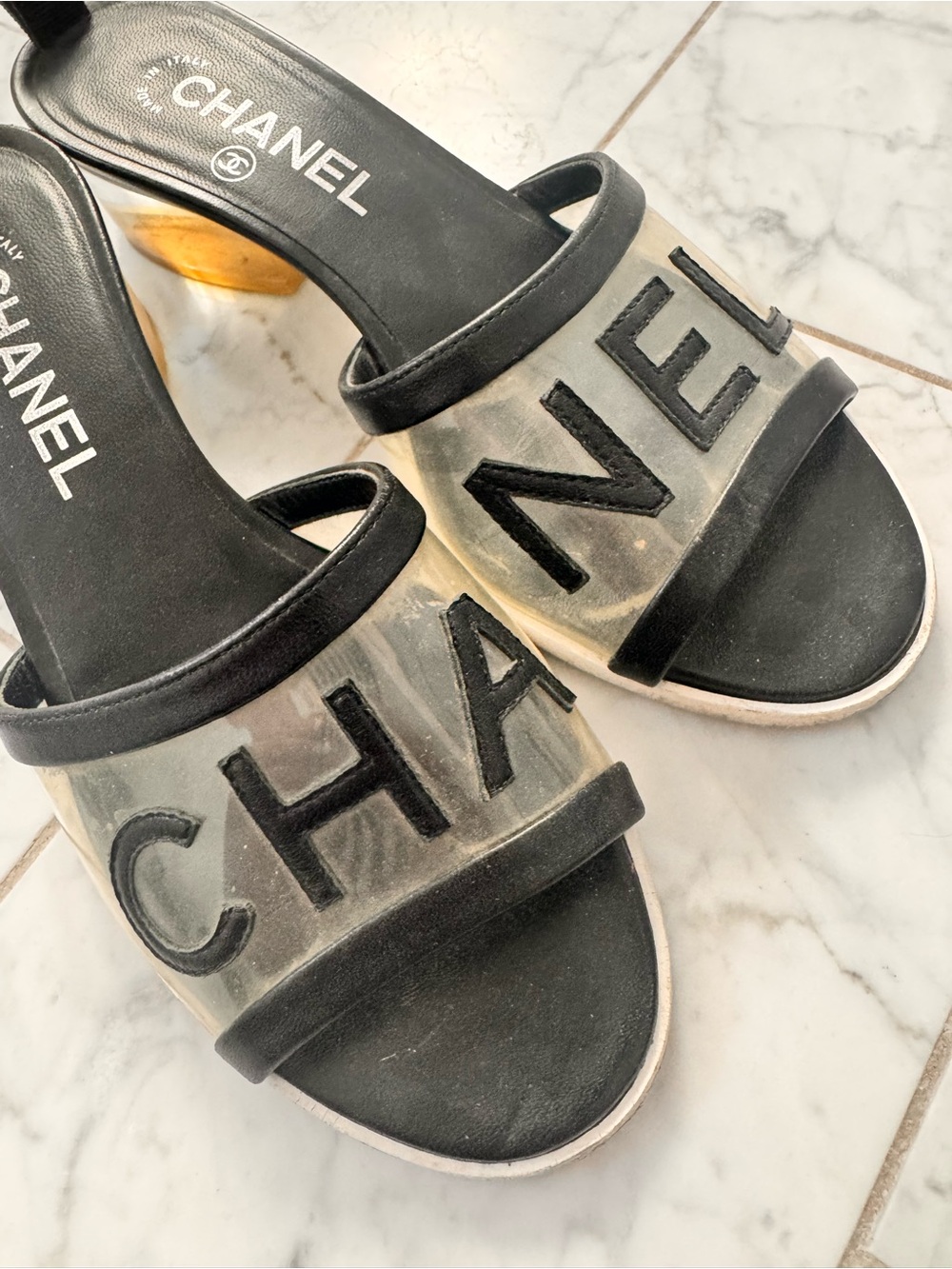 CHANEL Black Clear Logo Slide Mules - Picture 5 of 6